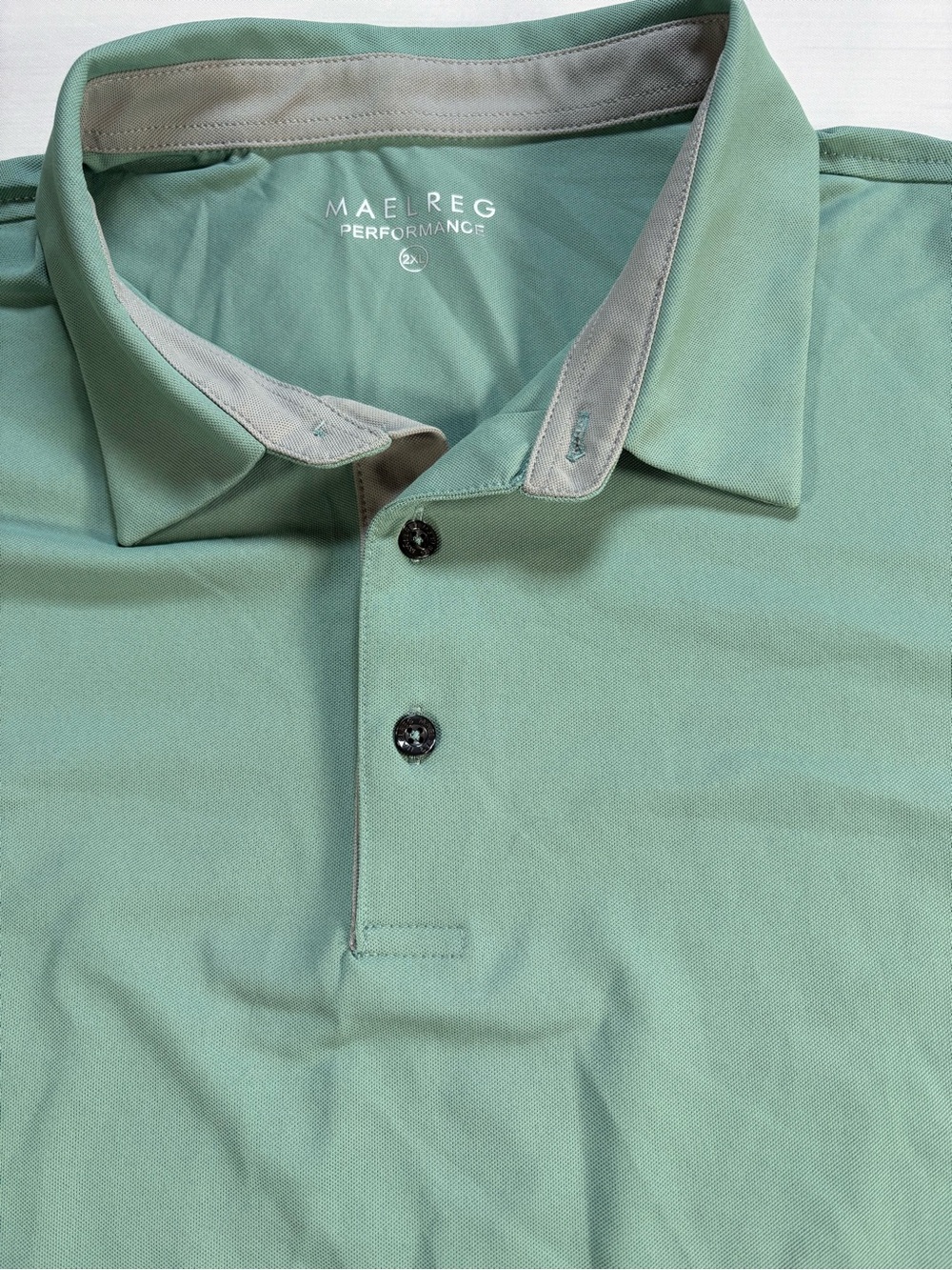 Maelreg Mens 2XL Performance Polo Shirt Sage Mint Green Short Sleeve Golf